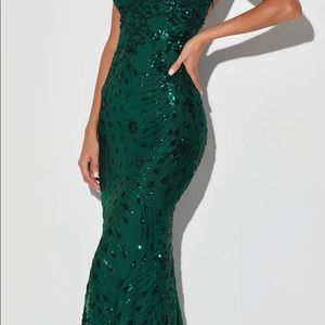 Never Worn Forest Green Sequin Lace Up Gown